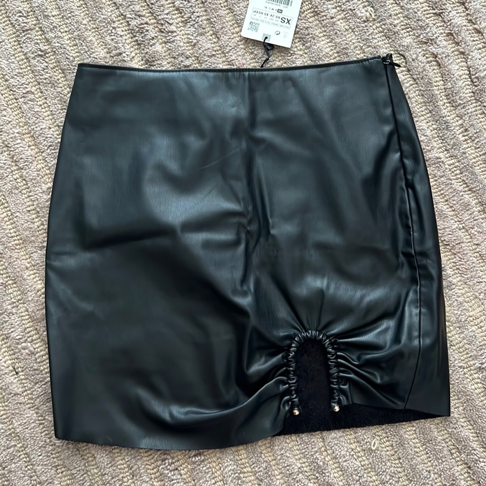 ZARA black leather mini skirt